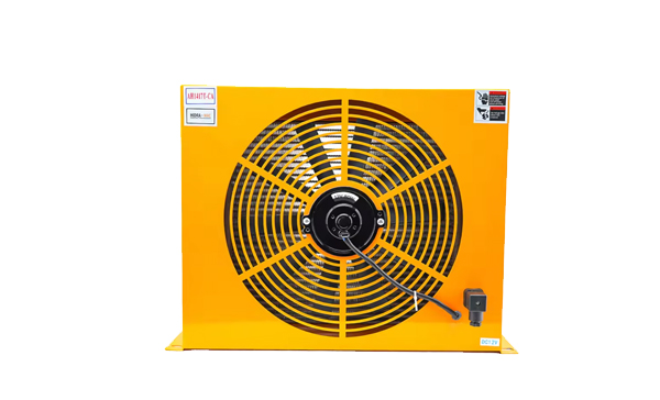 Enfriador de aceite hidráulico tipo ventilador amarillo